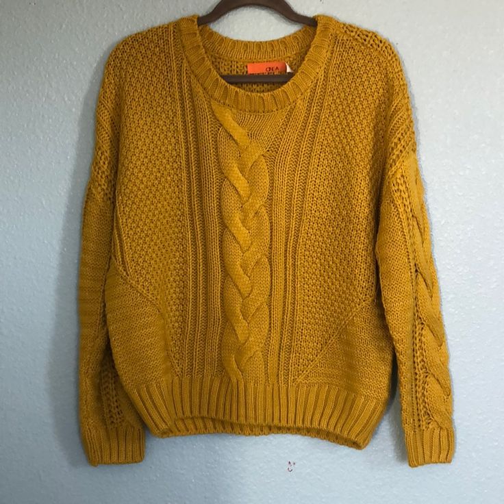 Nwt Size L Sweater Has Loads Of Different Texture Stitches Throughout. Beautiful Cable Detailing On Front And On Sleeves. Casual Yellow Soft Knit Sweater, Yellow Knitted Long Sleeve Sweater, Yellow Long Sleeve Knitted Sweater, Casual Mustard Knit Sweater, Yellow Knitted Crew Neck Sweater, Winter Yellow Cable Knit Sweater, Casual Knitted Mustard Sweater, Oversized Yellow Knit Sweater, Yellow Textured Knit Long Sleeve Sweater