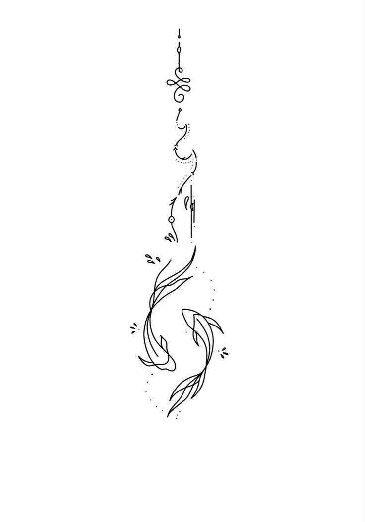 a black and white drawing of a koi fish with the word love written on it