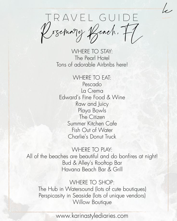 the travel guide for rosemary beach it is in white and black with gold trimmings