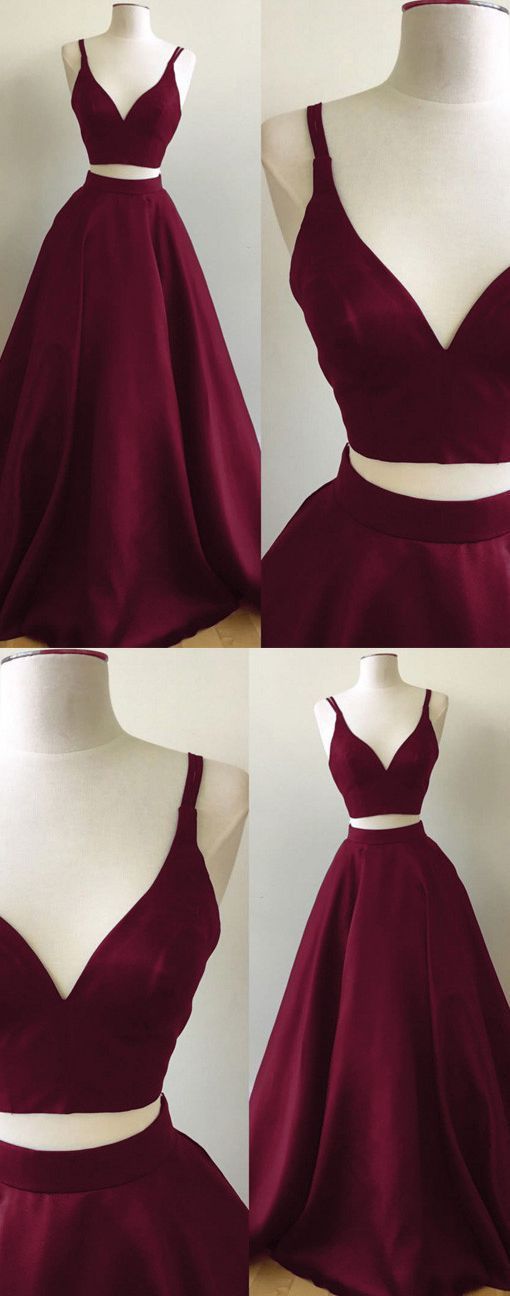 Two Piece Evening Dresses, Burgundy Prom, Homecoming Formal Dresses, Evening Dress Long, Lehenga Designs Simple, V Neck Prom Dresses, Prom Dresses Two Piece, Burgundy Prom Dress, Girls Formal Dresses