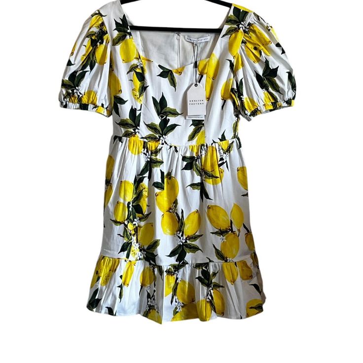 Description English Factory Size M Details Shell: 97% Cotton/3% Spandex Lining: 80% Polyester/20% Cotton Fabric: Mid-Weight, Low-Stretch Weave Hand Wash Lemon Print, Gathering At Waist And Ruffle Hem Fitted Lemon Print Mini Dress For Vacation, Yellow Cotton Mini Dress For Brunch, Summer Dress With Lemon Print And Short Sleeves, Short Sleeve Lemon Print Dress For Brunch, Short Sleeve Lemon Print Dress For Vacation, Fitted Lemon Print Mini Dress For Brunch, Fitted Short Sleeve Dress With Lemon Print, Casual Lemon Print Mini Dress For Spring, Summer Short Sleeve Dress With Lemon Print