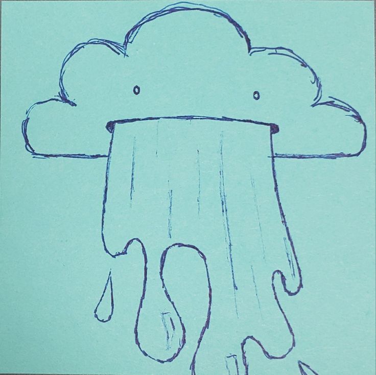 a drawing of a cloud with two drops of water on it's side and the bottom half of its face