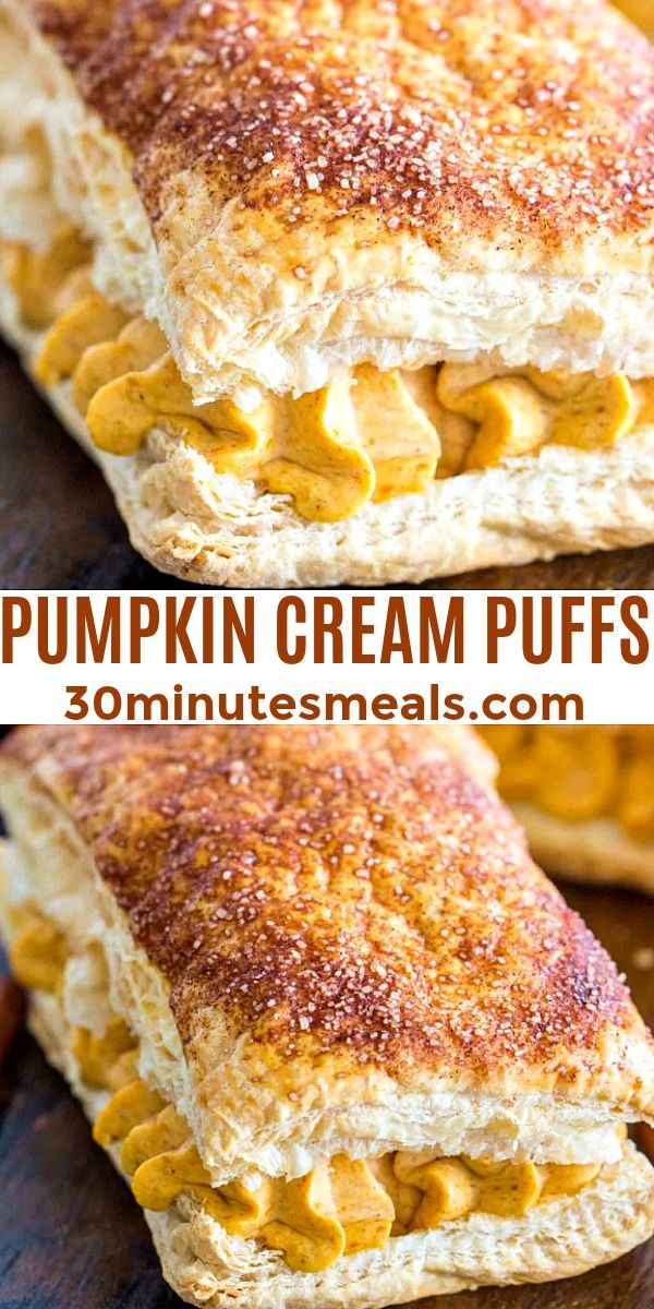 pumpkin cream puffs are stuffed with cheese and then baked in the oven for an easy dessert