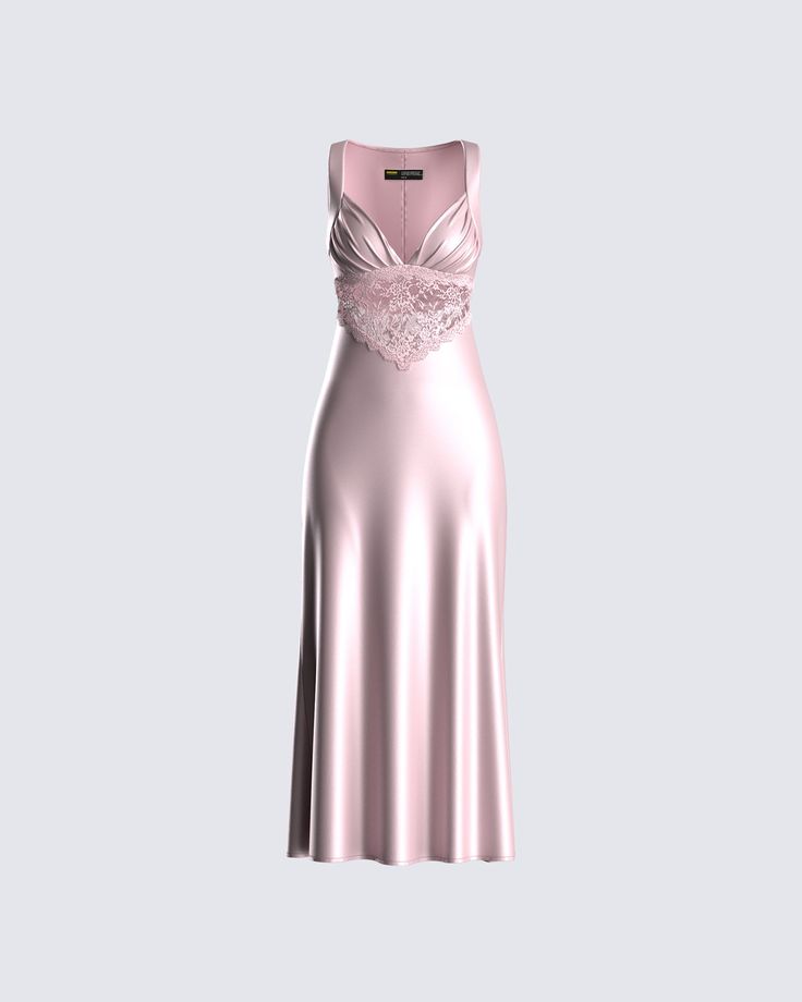 Pure perfection 💓 Your presence will be the only thing they crave in this pink dress. Constructed from poly satin fabric complete with a lace insert, sleeveless style, and midi length - this dress is perfect for all our sassy, yet classy babes 💅 Silk Midi Dress With Lace Trim For Party, Sleeveless Lace Bodice Slip Dress For Night Out, Satin Midi Dress With Lace Trim, Evening Satin Midi Dress With Lace Trim, Satin Midi Dress With Lace Trim For Evening, Pink Fitted Bodice Midi Dress For Night Out, Pink Midi Dress With Fitted Bodice For Night Out, Satin Midi Dress With Lace Trim For Party, Satin Midi Length Dresses With Lace Trim