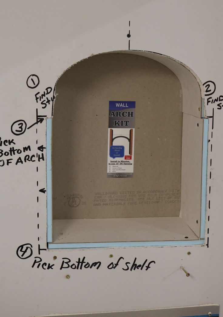 a wall with an arch cut out and instructions on how to put it