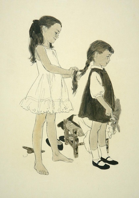 Sisters Drawing, Big Sister Little Sister, Sisters Art, Mid Century Illustration, Love My Sister, Sister Love, Art And Illustration, 영감을 주는 캐릭터, Children's Book Illustration