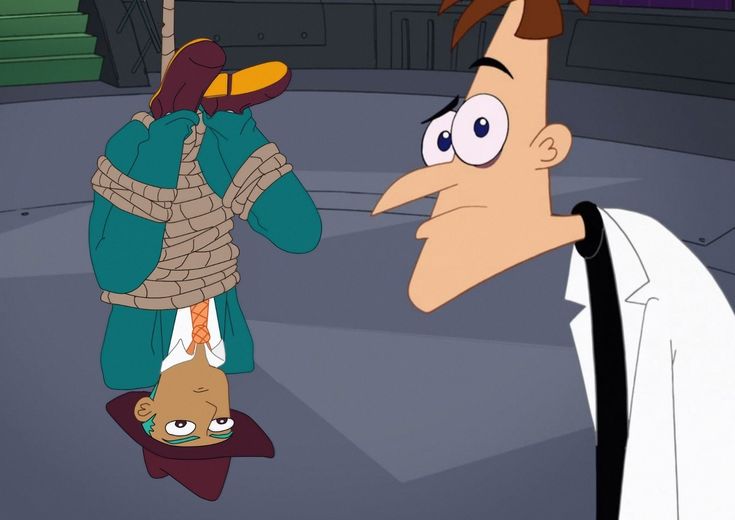 a cartoon character is looking at another person's face in front of the camera