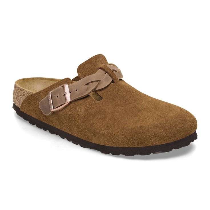 Boston Braided Suede Leather Mink | BIRKENSTOCK Birkenstock Boston Mink, Ecco Sandals, Mid Heel Boots, Professional Shoes, Boston Clog, Birkenstock Boston, Waterproof Shoes, Braided Strap, Lacing Sneakers