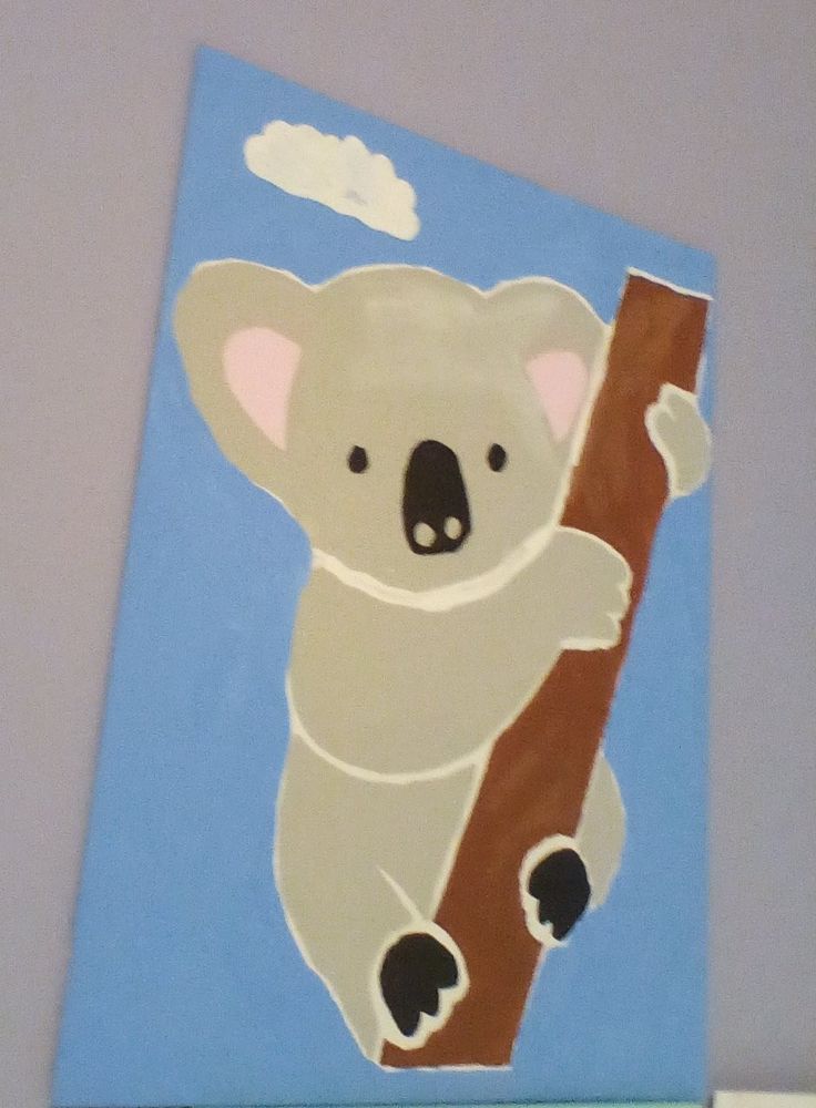 a painting of a koala bear on a tree branch