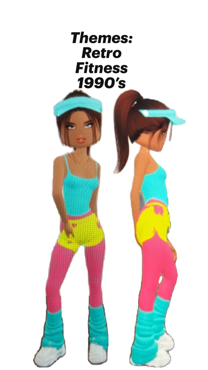 two women in colorful clothing with the words, themes retro fitness 1950's on them