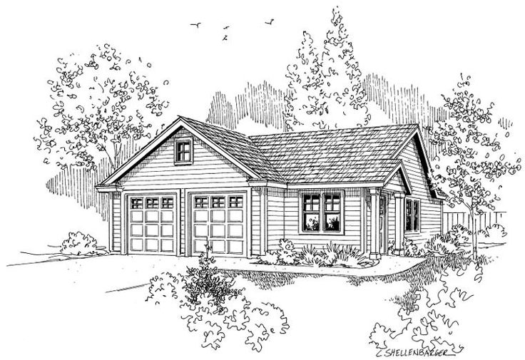 this is an artist's rendering of the front elevation of these ranch house plans