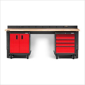 an image of a red and black workbench with two drawers on each side