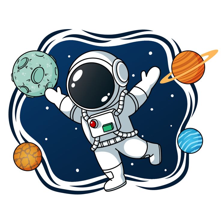 an astronaut floating in space with planets around him