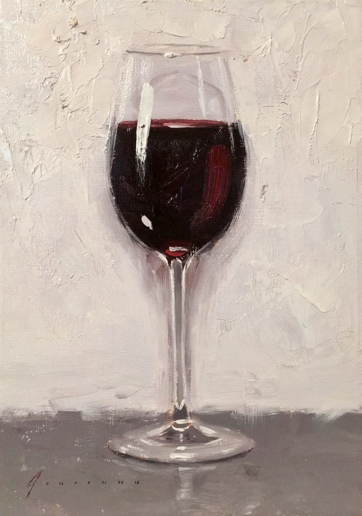 a painting of a glass of red wine