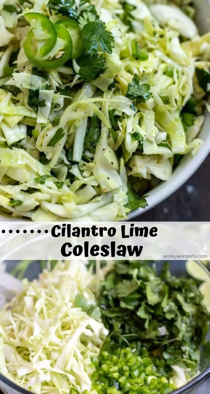 two pictures showing different types of coleslaw