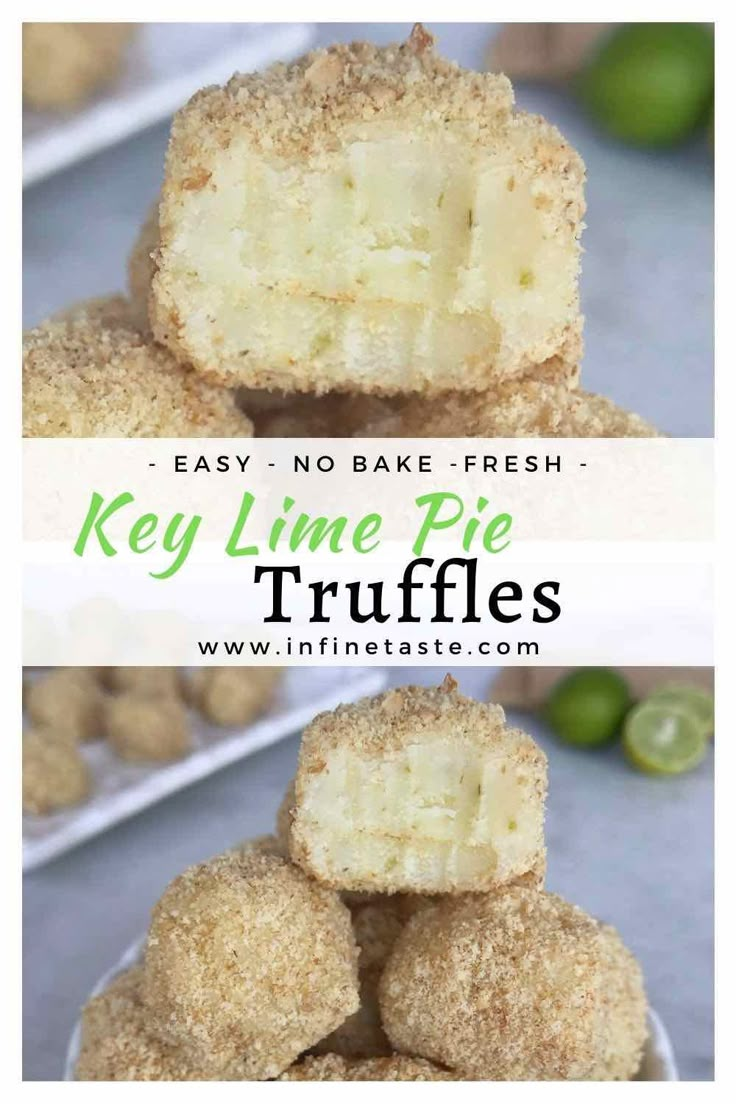 key lime pie truffles stacked on top of each other