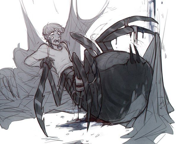 a drawing of a spider crawling on the ground