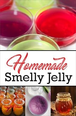 the cover of homemade smellly jelly, with images of jars filled with different colored liquids