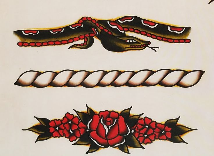 three snake and rose tattoo designs on white paper with red flowers in the middle one is black