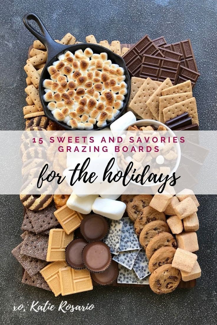 a platter filled with crackers and s'mores for the holidays is featured in this post