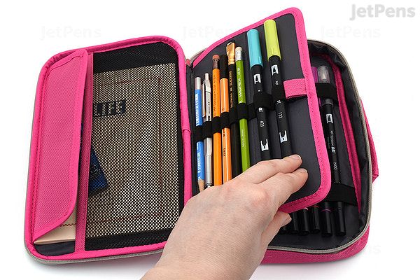 Raymay Topliner Pen Case - BIG - Pink - RAYMAY FSB185P Pink School Organizer With Pen Slots, Pink School Organizers With Pen Slots, Pink Cases With Pen Slots For Everyday Use, Rectangular School Cases With Pen Slots, Back To School Pencil Case For Travel, Pink Stationery With Pen Slots For Organization, Rectangular Organizers With Pen Slots For Back To School, School Organizers With Pen Slots And Rectangular Case, Rectangular Stationery Case With Pen Slots