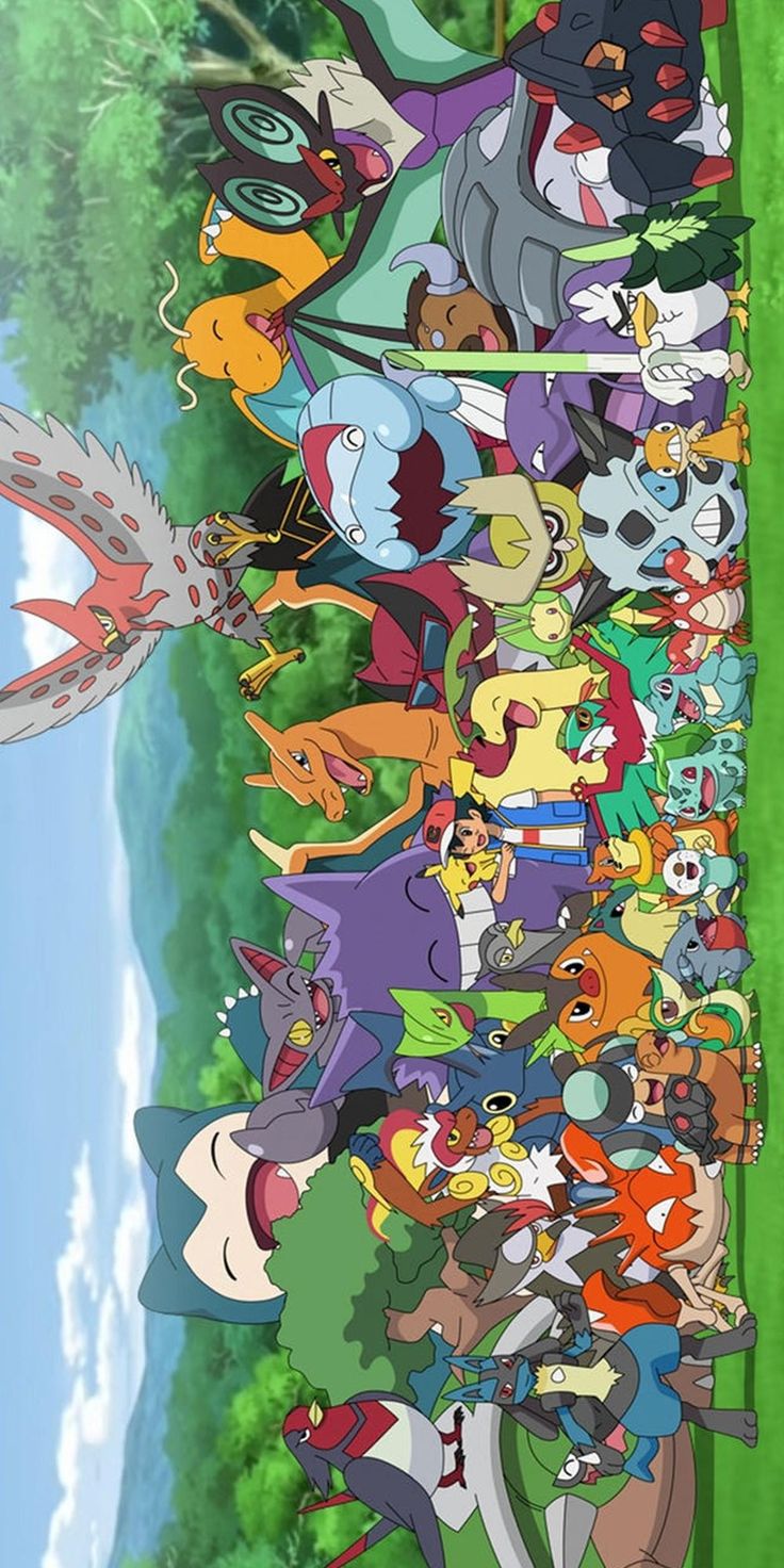 an image of many different pokemon characters in the same group, all with different colors and sizes