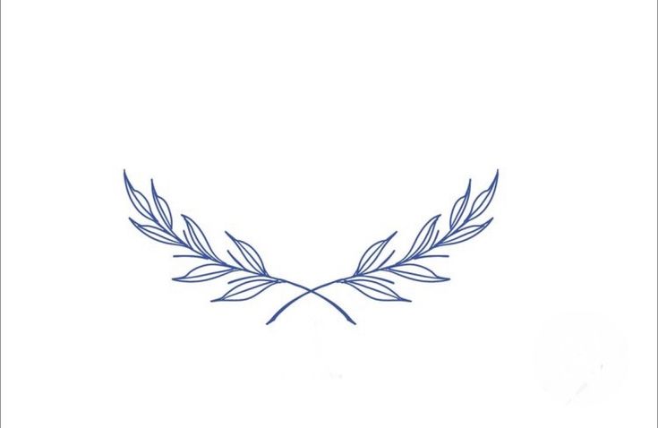 a blue line drawing of leaves on a white background