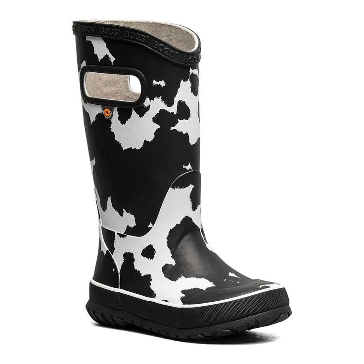 They'll love the comfort and style of these Bogs Cow Print kids' rainboots. Click this FOOTWEAR GUIDE to find the perfect fit and more!FEATURES Waterproof construction Cow print design Mid-calf silhouette Pull-on for easy on and offDETAILS Rubber upper, lining, midsole and outsole Round toe Pull-on EVA footbed Treaded sole 9-in. shaft 9-in. circumference Spot clean Imported Size: 4. Color: Black White. Gender: male. Jumper Design, Cow Print Design, Puddle Jumper, Girls Rain Boots, Kids Rain Boots, Boot Style, Sneaker Dress Shoes, Rain Boot, Cow Print