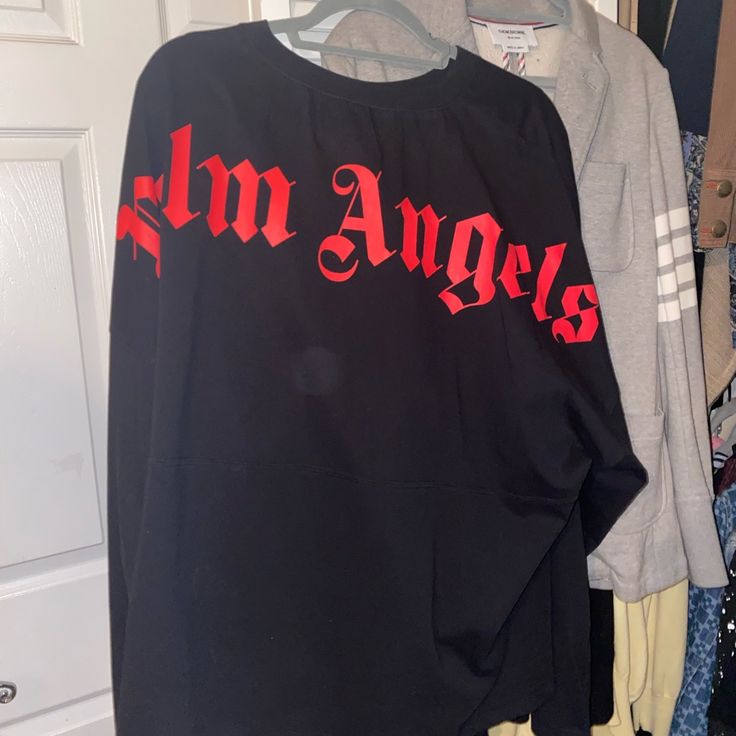 Was Originally An Xl But I Tailored To Fit A L (Or Oversized M). Due To The Tailoring There Is No Side Tag However It Was Purchased From A Reputable Source And Guaranteed Authentic. No Stains And Basically Brand New Besides The Tailoring. Black Long Sleeve Shirt With Text Print, Long Sleeve Text Print Shirt For Streetwear, Long Sleeve Shirt With Text Print For Streetwear, Text Print Long Sleeve Shirt For Streetwear, Fall Streetwear Shirt With Text Print, Red Long Sleeve Top With Text Print, Oversized Logo Print Crew Neck Shirt, Oversized Logo Print Top For Fall, Fall Season Logo Print Tops For Streetwear