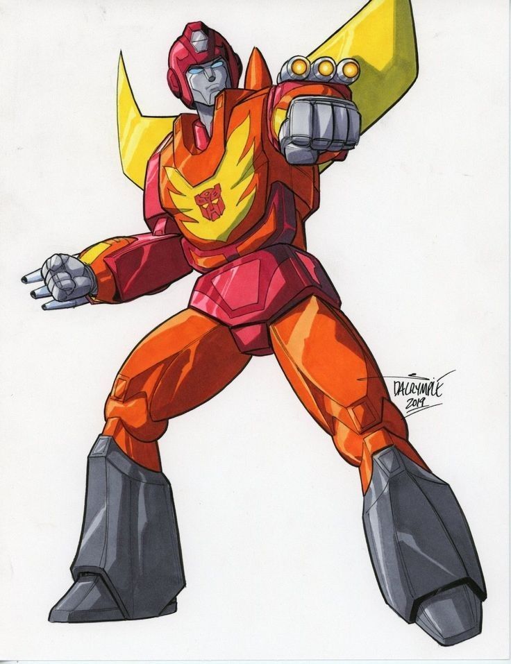 a drawing of an orange and yellow robot