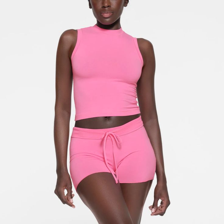 COTTON JERSEY MOCK NECK TANK | SUGAR PINK Bra Calculator, Mock Neck Tank, Waist Trainer, Cotton Tops, Jersey Fabric, Tank Shirt, Tank Top Shirt, Mock Neck, Lounge Wear