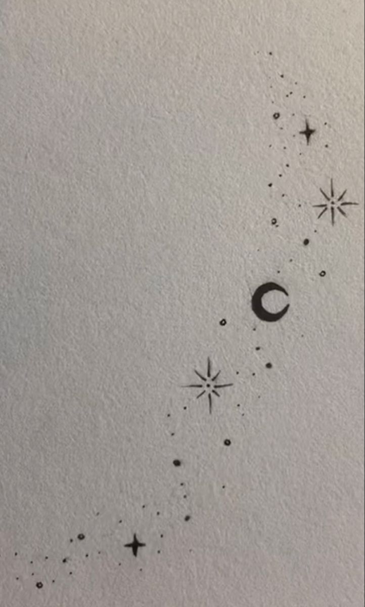 an ink drawing of the moon and stars