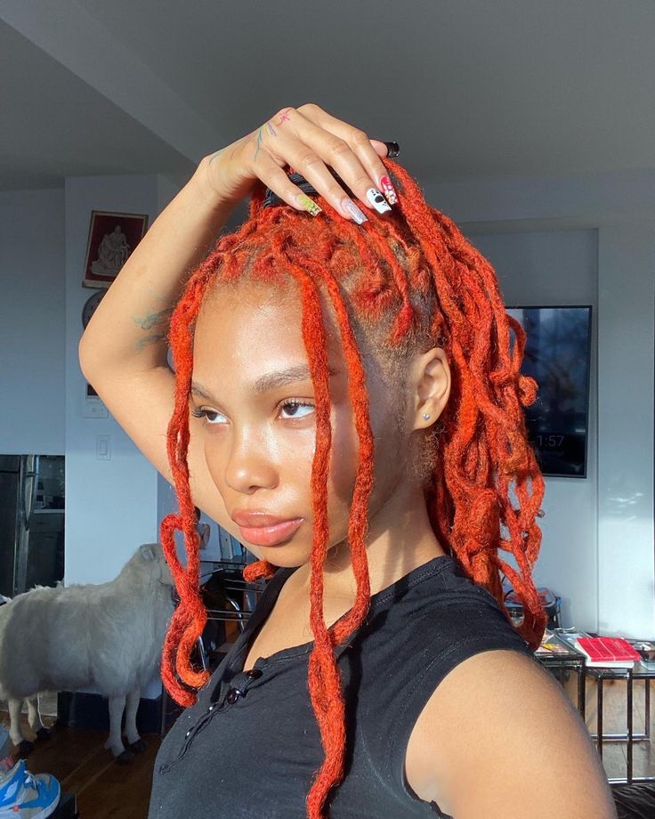 Black Kim Possible, Orange Locs, Orange Dreads, Hair Tiktok, Hair Color Orange, Short Locs Hairstyles, Dyed Natural Hair, Natural Hair Beauty, Hair Locks