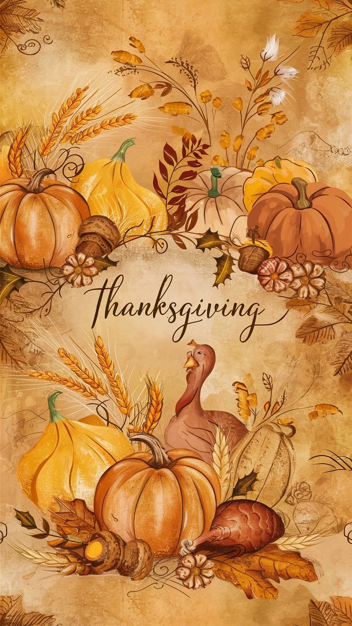 a thanksgiving card with pumpkins and gourds