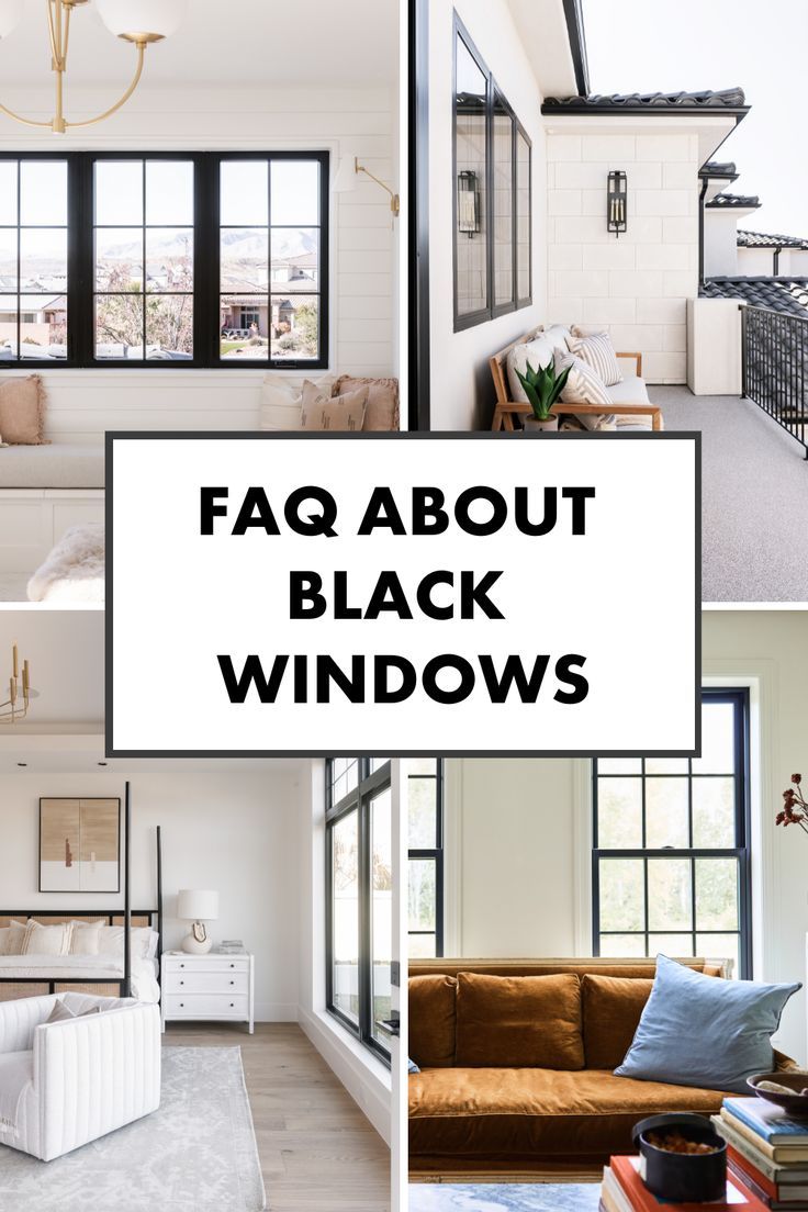 four different pictures with the words faq about black windows above them and below it