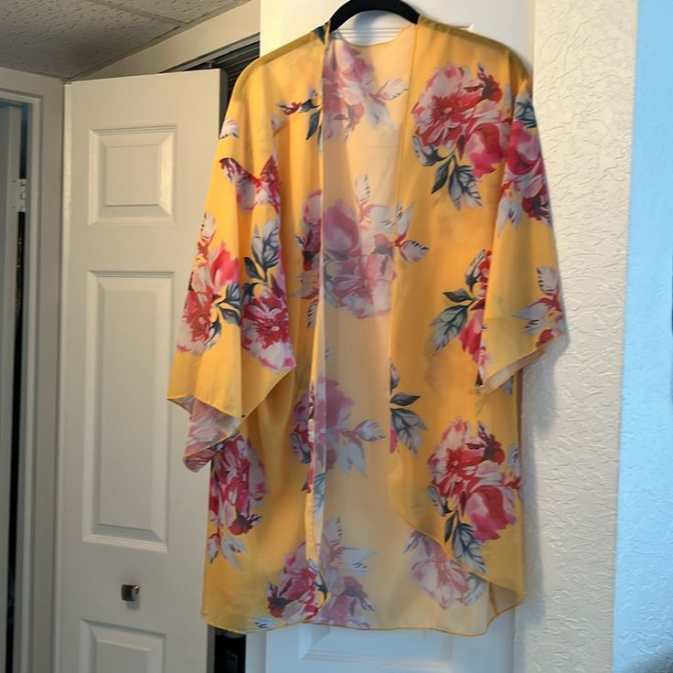 2xl Vibrant Colored Floral Kimono. This Gorgeous Kimono Has Wide Slip On Sleeves And An Open Angled Front. It Measures Down From The Shoulder Approximately 28” In Front And 33” In Back. This Will Certainly Brighten Up Your Day. Nwot Floral Kimono, Floral Color, Slip On, Yellow, Floral, Women Shopping, Color