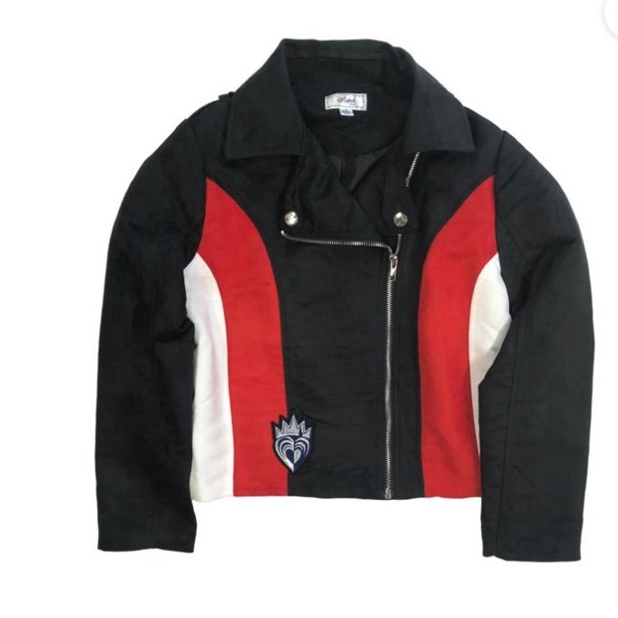 Descendants 3 Faux Suede Biker Jacket She Will Look So Cute In This Lightweight Black & Red Faux Suede Disney Descendants Biker Jacket!! Zippered Front 100% Polyester Imported Winter Sporty Fitted Biker Jacket, Descendants 3, Suede Biker Jacket, Suede Biker, Disney Descendants, Descendants, Kids Jacket, Biker Jacket, Front Zipper