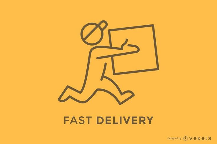 a man running with a box in his hand and the words fast delivery on it