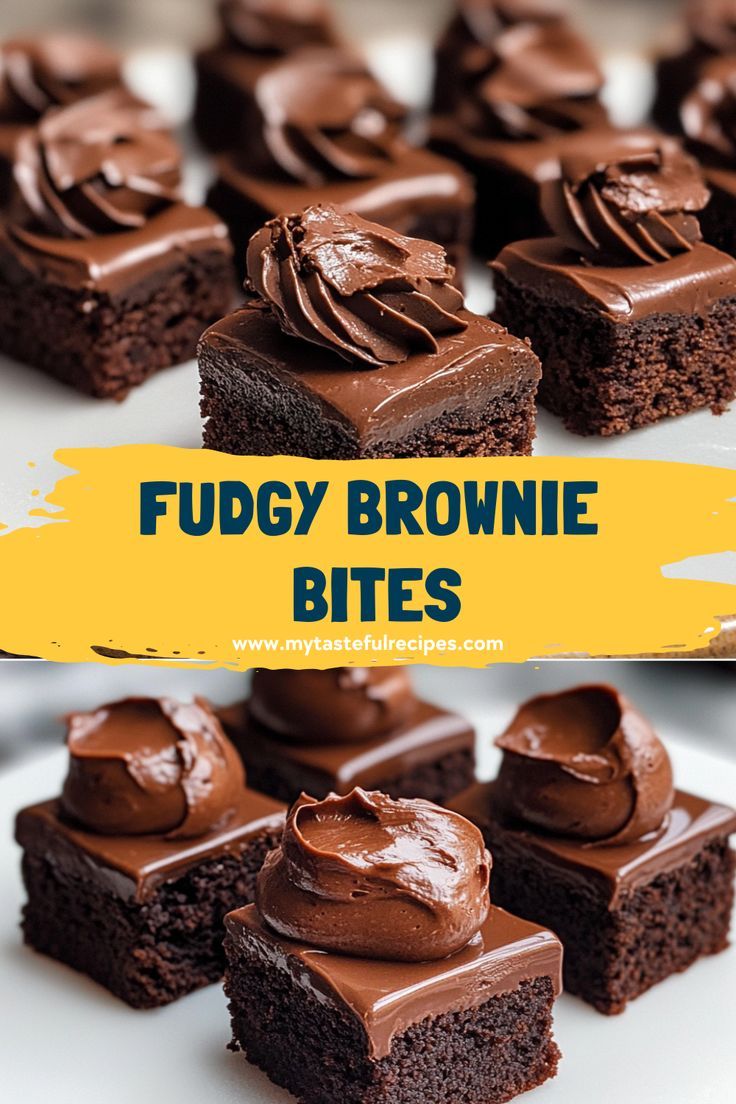 chocolate fudge brownie bites on a plate with the words fudge brownie bites