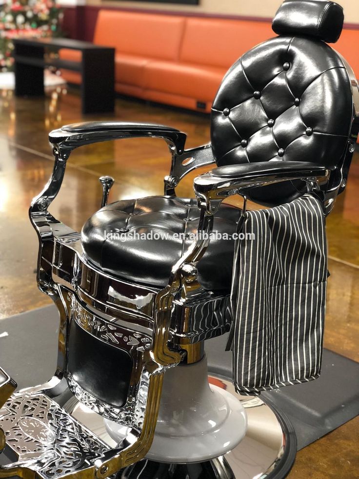 a barber chair that is on display in a room