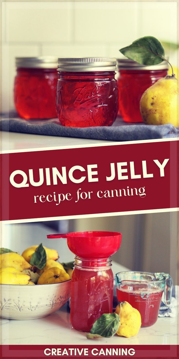 the recipe for canning quince jelly is shown in jars with lemons and raspberries