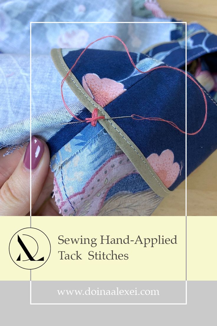 sewing hand - applied tack stitches on fabric