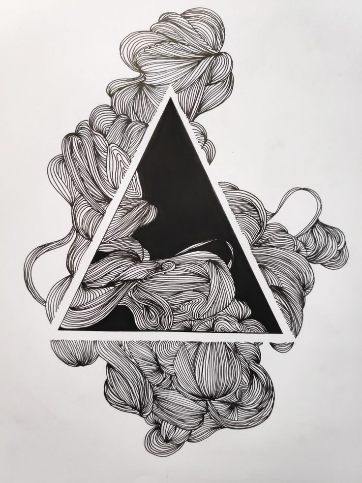 a black and white drawing of a triangle with hair in it's center on a white background