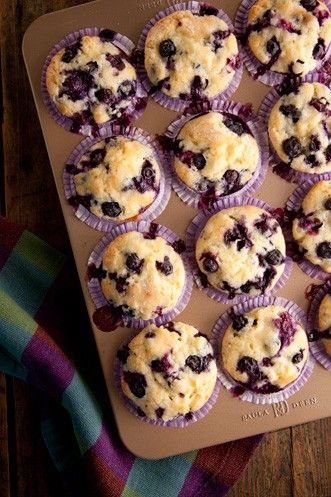 blueberry muffins on a baking tray ready to be eaten