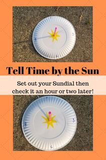 two paper plates with the words tell time by the sun