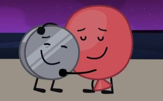 two cartoon characters hugging each other with their eyes closed