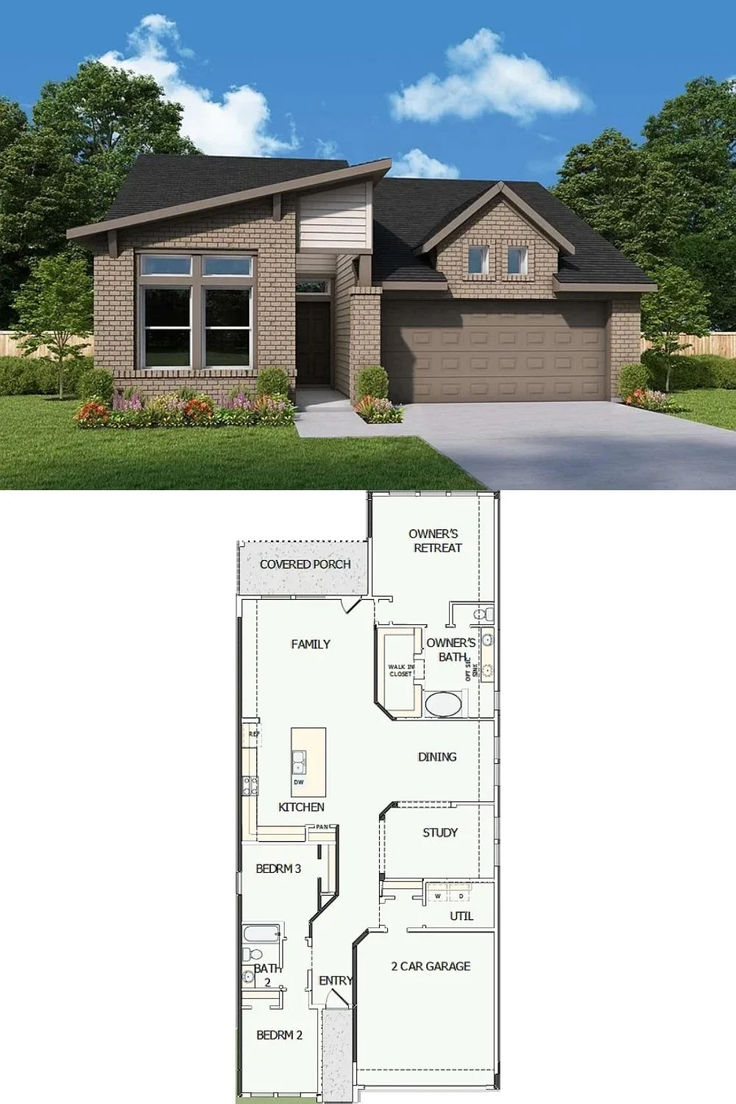 3-Bedroom Single Family Home with Covered Porch and Double Garage (2,037 Sq. Ft. Floor Plan) Mansion Floor Plan, Wrap Around Porch, Double Garage, Floor Layout, 3 Bedroom House, 4 Bedroom House, Small House Plans, Covered Porch, In Law Suite