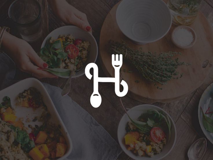 people eating food at a table with forks and spoons in their hands, while the word h is above them