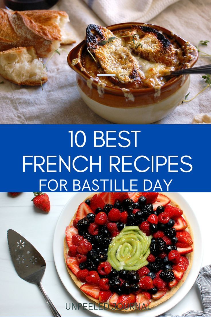 July 14 is Bastille Day, a huge celebration day in France. What better reason to make one of these authentic French recipes? From baguettes to boeuf, these patriotic and authentic French Bastille Day recipes are reason to celebrate. Here's Unpeeled's roundup of recipes that say "vive la France," like like baguette sandwiches, crêpes, boeuf bourgignon, madeleines, French onion soup, fruit tart, and more Authentic French Recipes, Baguette Sandwiches, Tart Recipes Savory, French Diet, Baguette Sandwich, French Tart, British Cooking, Fruit Tart Recipe, Patriotic Food