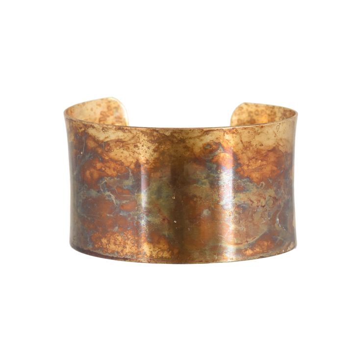 Natural earthy iridescent patina shines on a curved brass cuff. 1.5" [4 cm] tall. Bronze Hand Forged Cuff Bracelet Bangle, Hand Forged Bronze Bangle Cuff Bracelet, Bronze Brass Cuff Bracelet, Vintage Cuff Bracelet With Patina, Bronze Brass Bracelet With Patina, Bronze Brass Bracelets With Patina, Elegant Adjustable Patina Cuff Bracelet, Elegant Adjustable Cuff Bracelet With Patina, Vintage Brass Cuff Bracelet With Patina